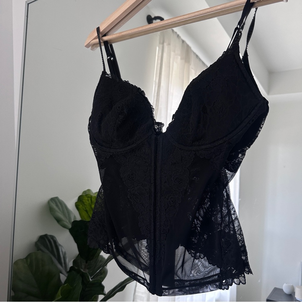 La SENZA Vintage Black Lace & Mesh Bustier/Corset